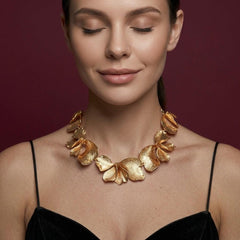 Statement Necklace Gold Ginkgo Leaf Botanical Bib Collar Gold Plated Nature Gift
